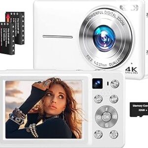 White 4K Compact Digital Camera with LCD Display